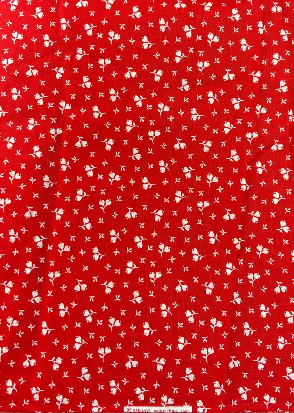 Vintage Springs Industries Red White Heart Floral Cotton Fabric 2 Yds 72